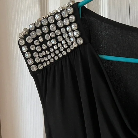 Michael Kors Black Romper with Rhinestone Stud Shoulder Detail. Size medium - Picture 4 of 7